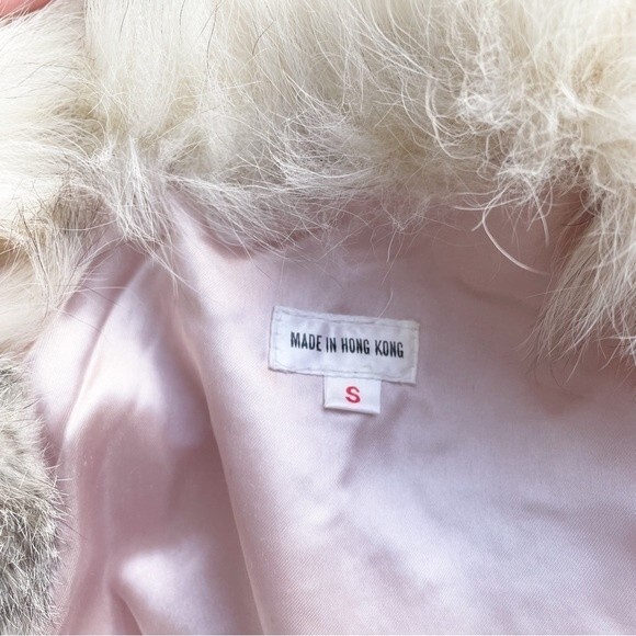Vintage 80s Rabbit Fur Fox Tail Short Jacket Coat Made in Hong Kong Size Medium - Picture 10 of 15